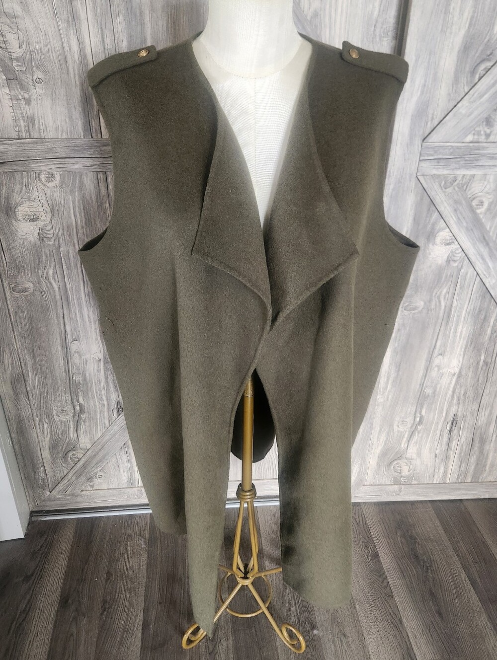 Talbots Olive Green Wool-Blend Open Front Vest